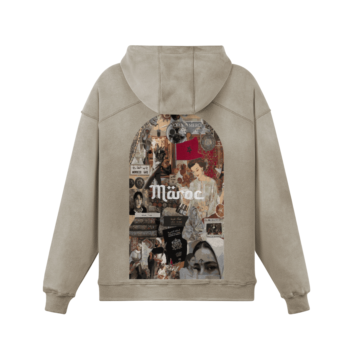 Sweat à Capuche Vintage Style Maroc - Coupe Classique, Col Tissé, Pour Voyage Ou Look Décontracté