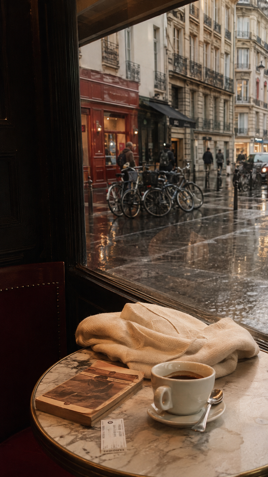Paris — café de quartier après la pluie