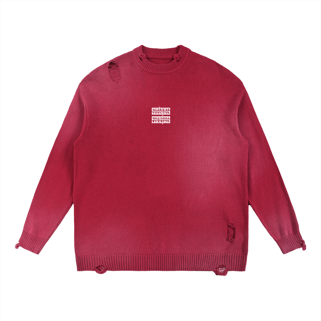 Pull Col Rond Délavé Effet Soleil avec Détails Déchirés
