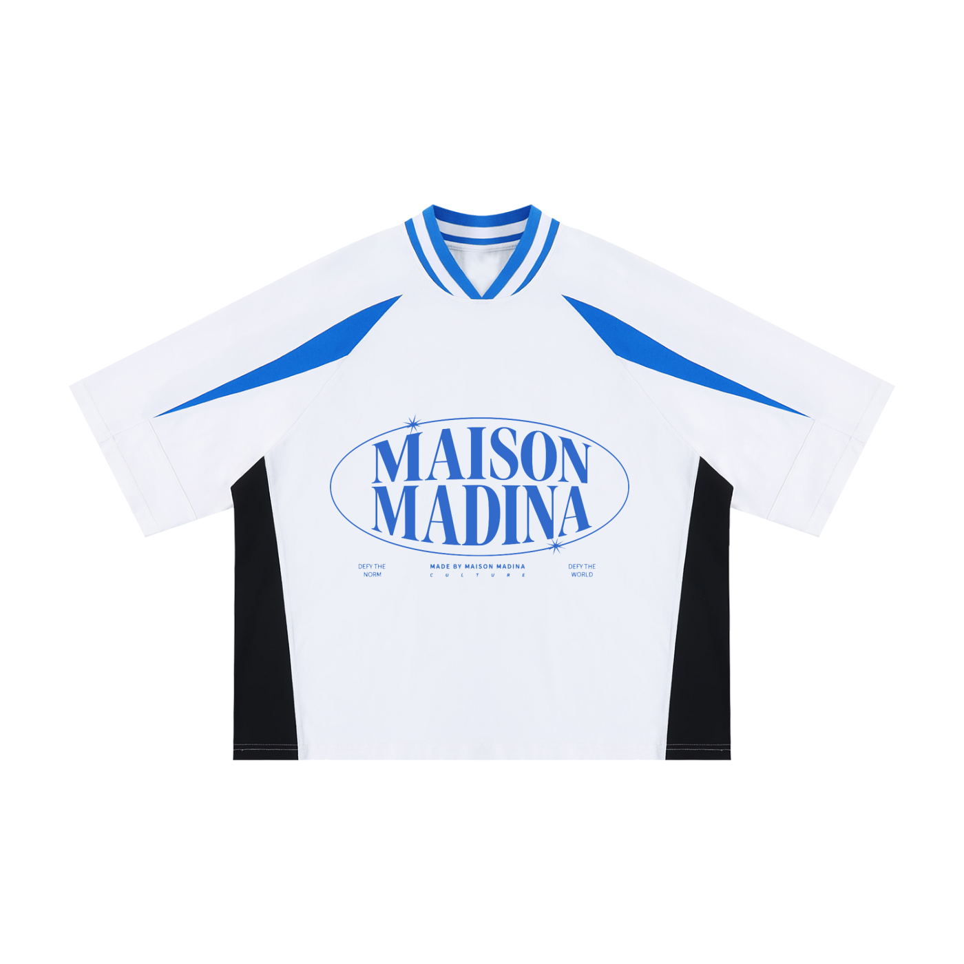 MM - White Unisex Oversized Color Block V-Neck T-Shirt