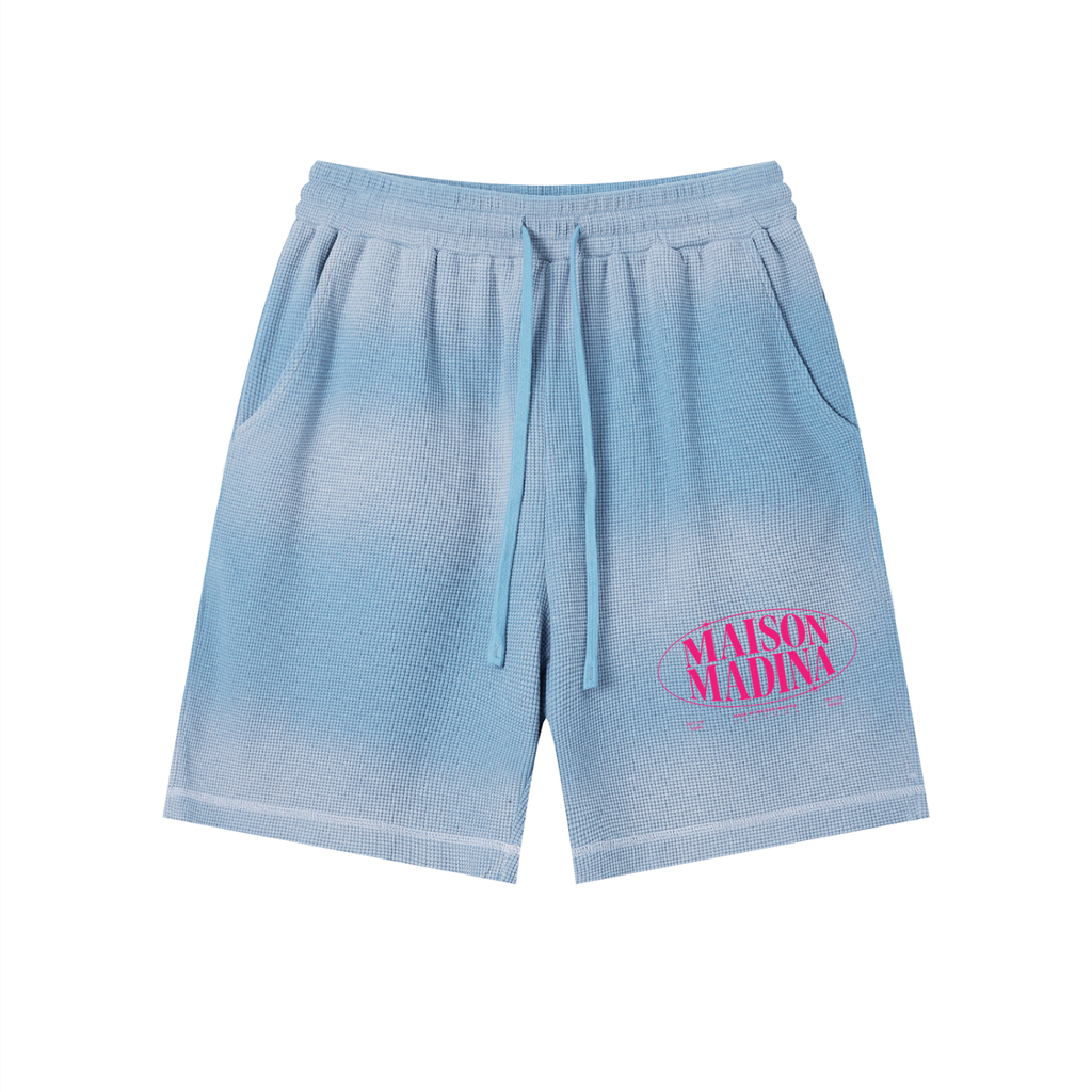 MM - Unisex Sunfade Waffle Raw Hem Shorts - Pink