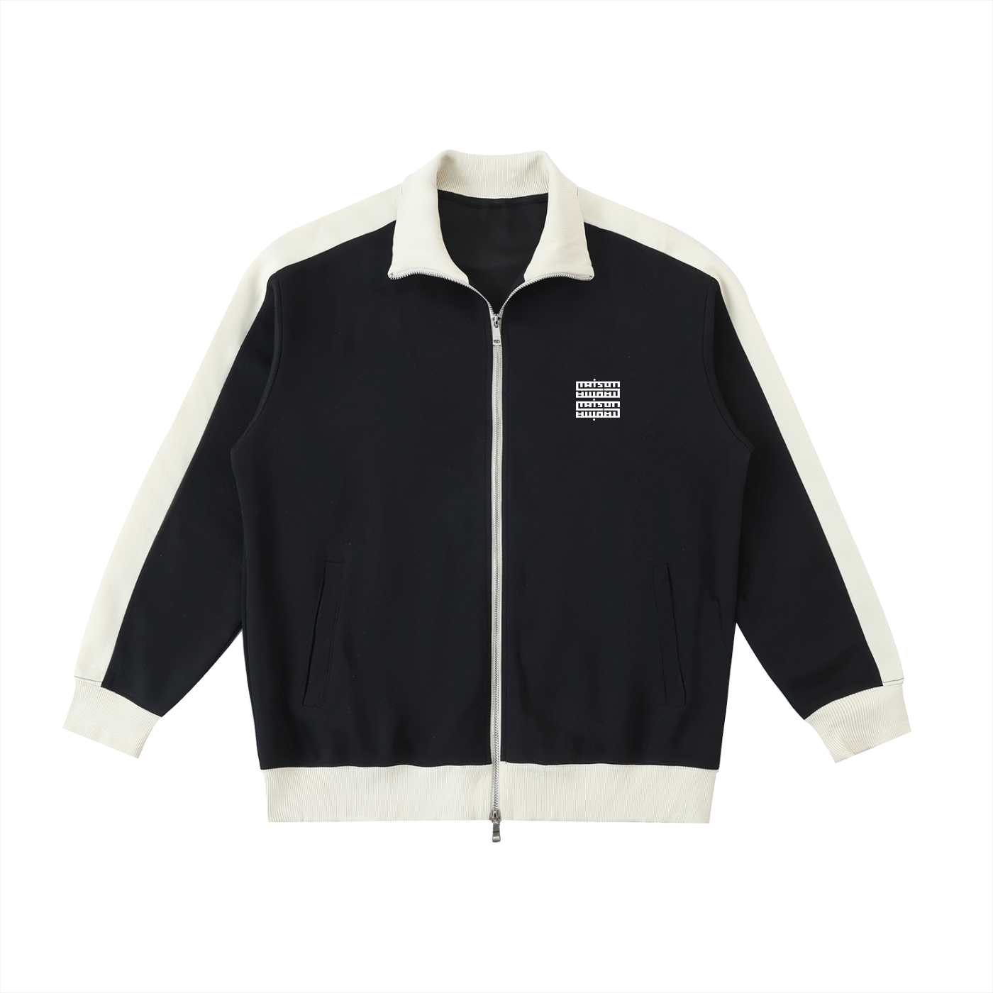 Veste Unisexe Zippée à Col Montant – Contrast Trim & Logo Maison Madina