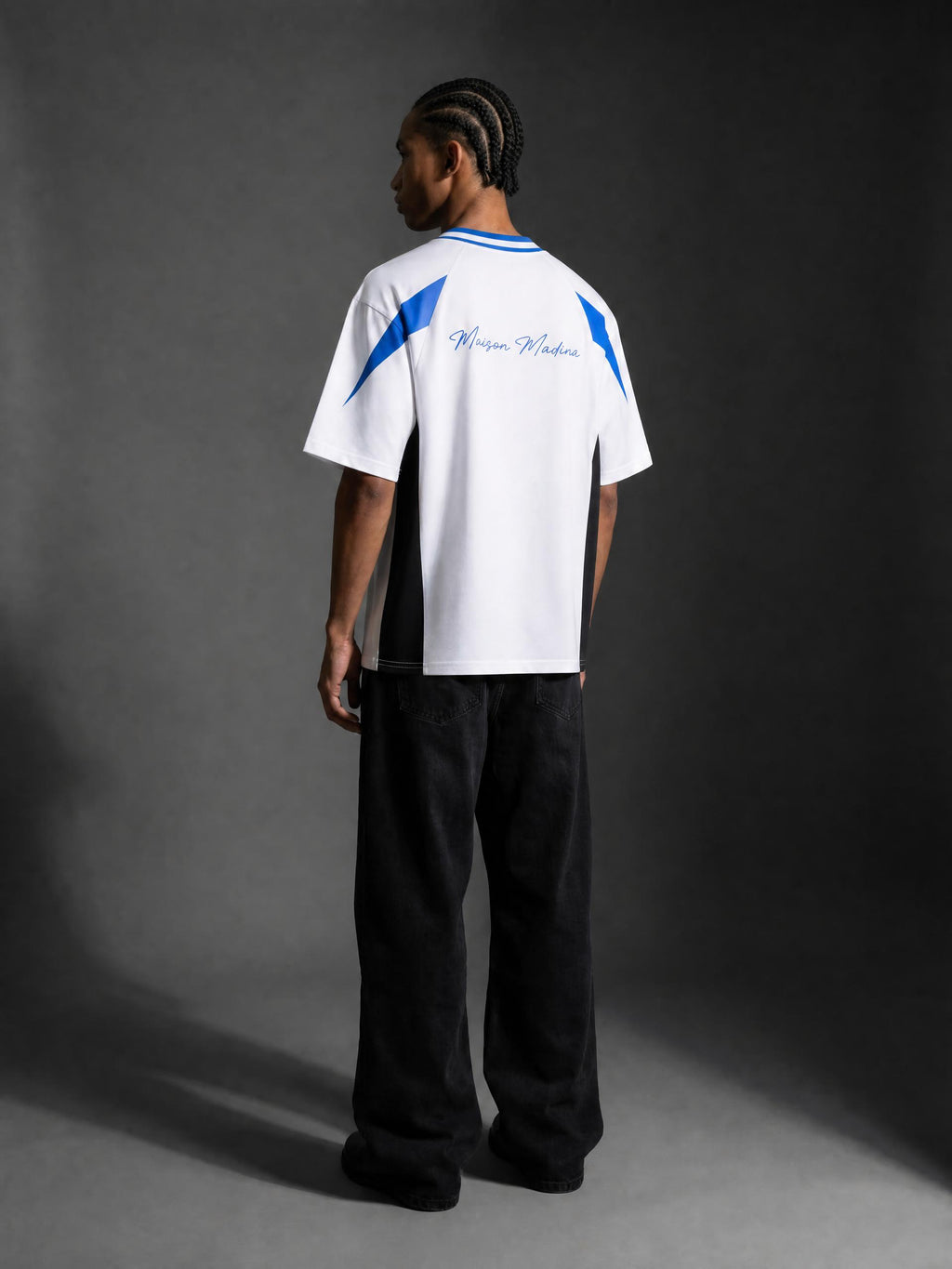MM - White Unisex Oversized Color Block V-Neck T-Shirt