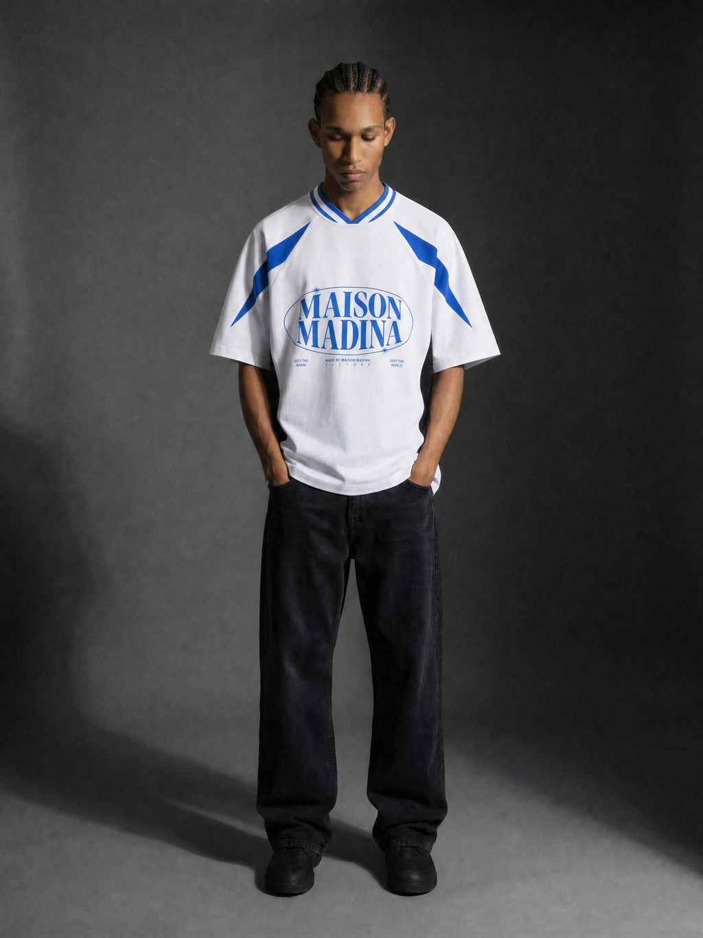 MM - White Unisex Oversized Color Block V-Neck T-Shirt