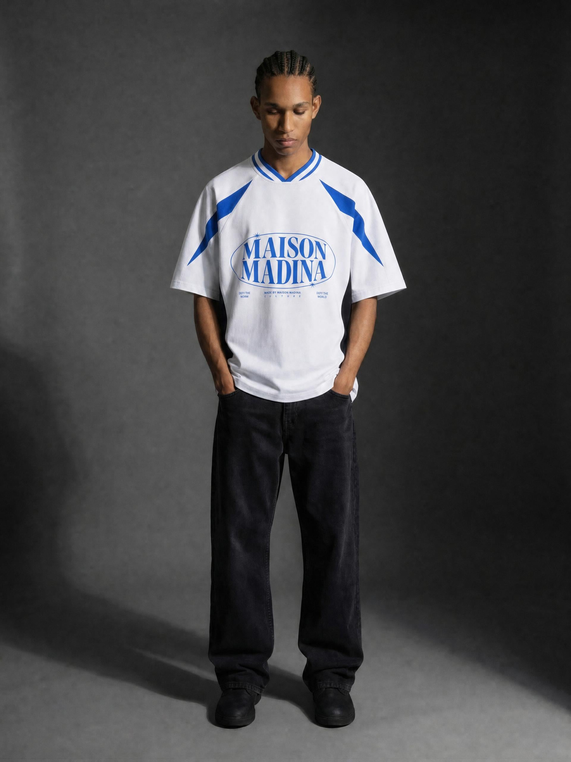 MM - White Unisex Oversized Color Block V-Neck T-Shirt