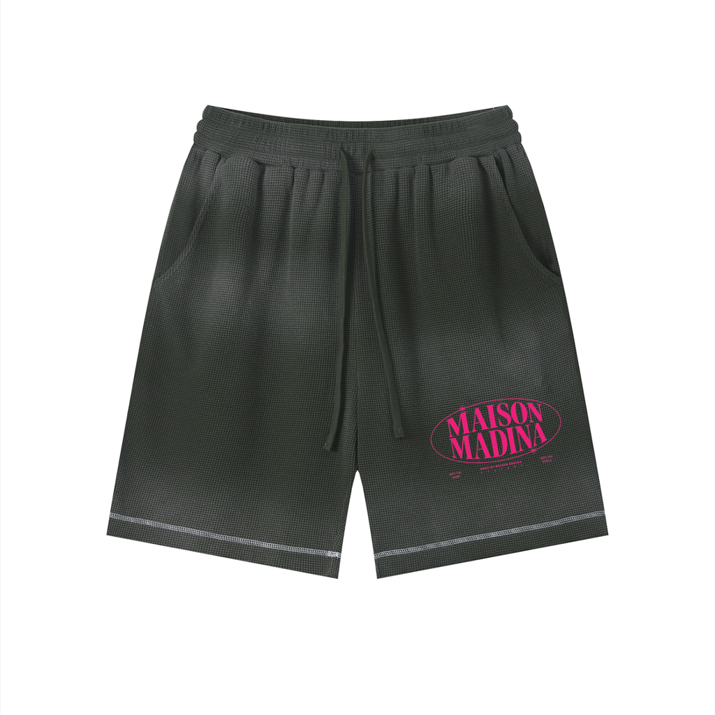 MM - Unisex Sunfade Waffle Raw Hem Shorts - Pink