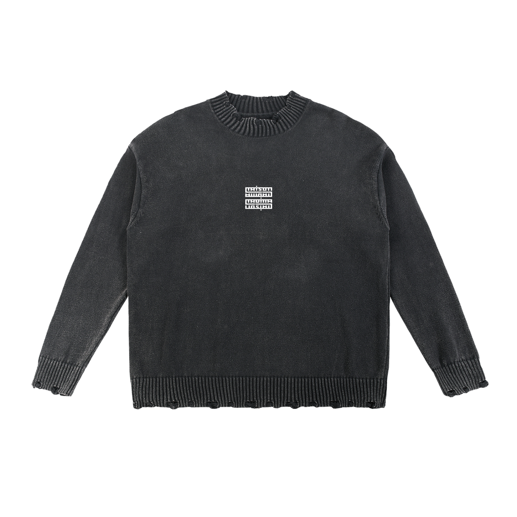 Pull Vintage Délavé à Bords Effilochés – Édition Épingle au Dos