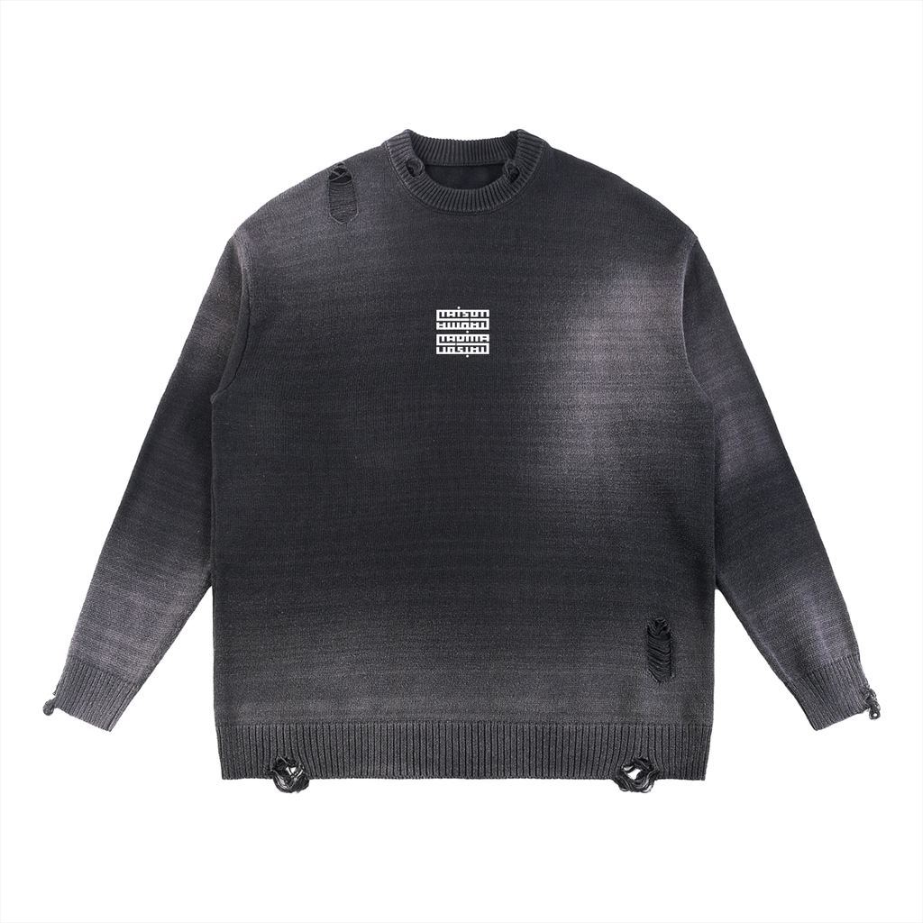 Pull Col Rond Délavé Effet Soleil avec Détails Déchirés