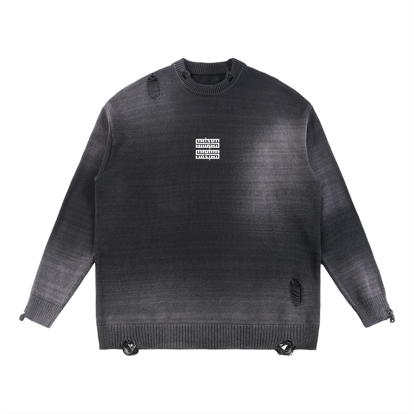 Pull Col Rond Délavé Effet Soleil avec Détails Déchirés