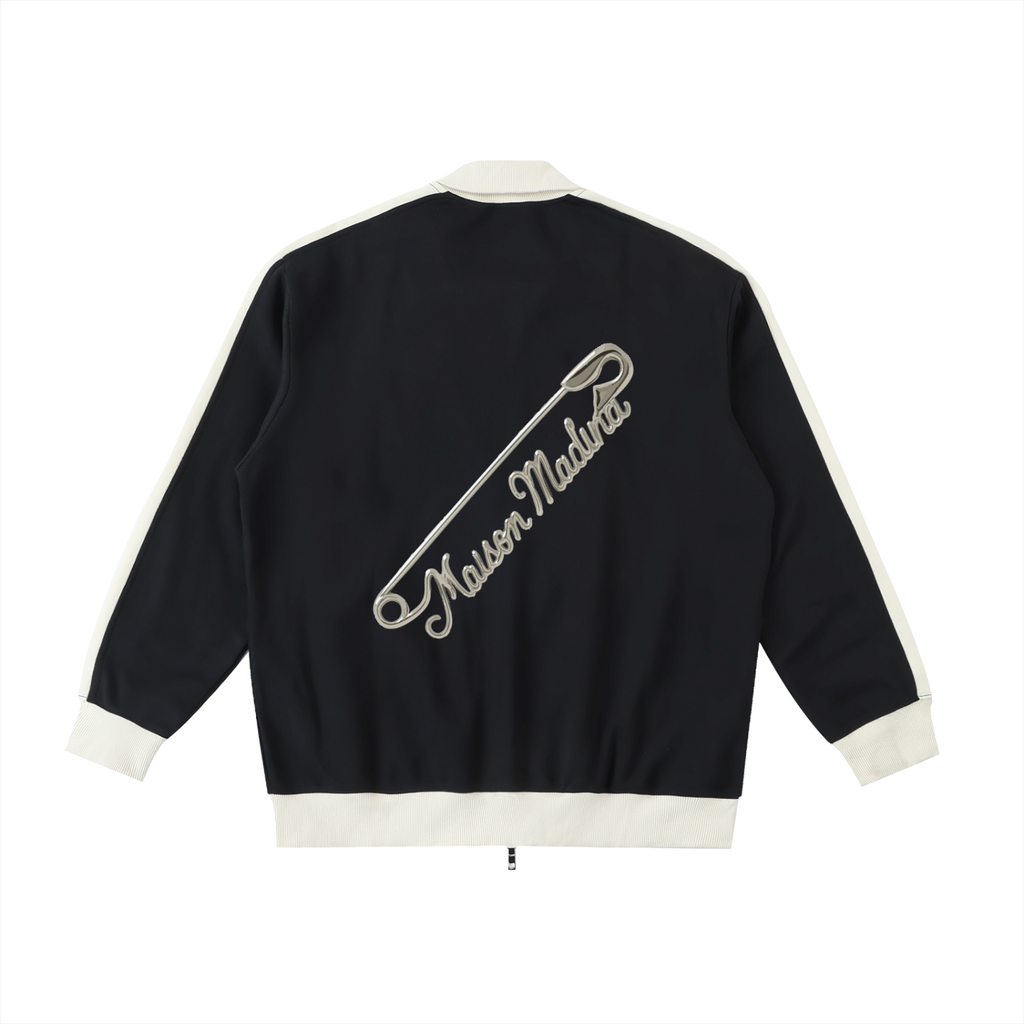 Veste Unisexe Zippée à Col Montant – Contrast Trim & Logo Maison Madina