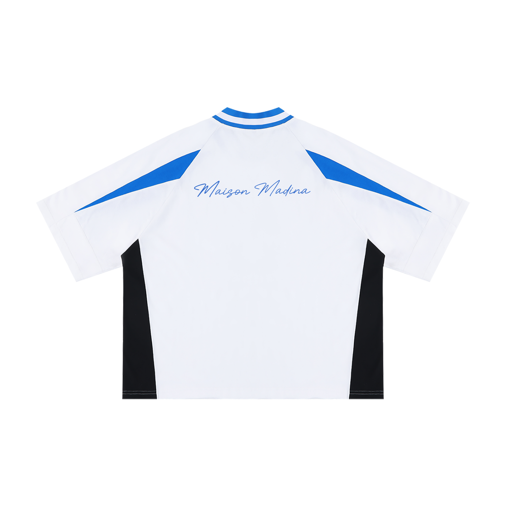MM - White Unisex Oversized Color Block V-Neck T-Shirt
