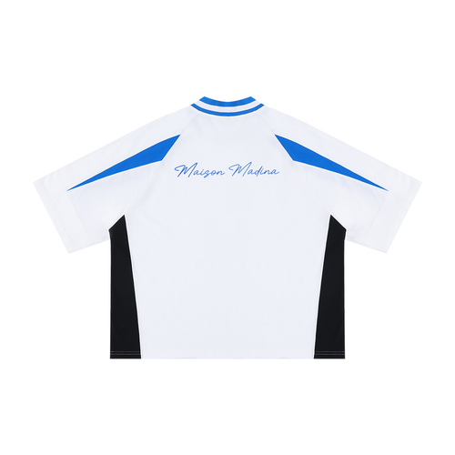 MM - White Unisex Oversized Color Block V-Neck T-Shirt