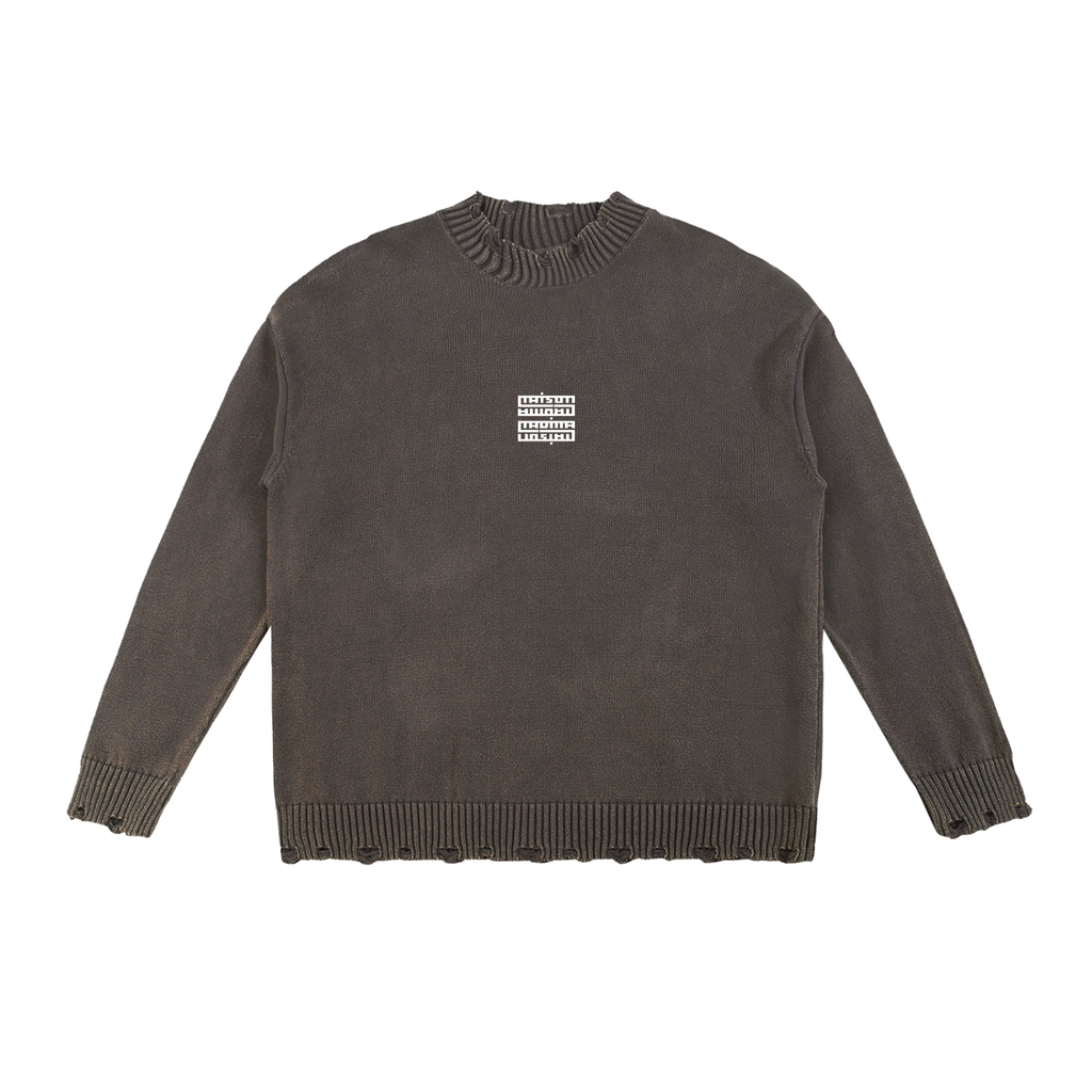 Pull Vintage Délavé à Bords Effilochés – Édition Épingle au Dos