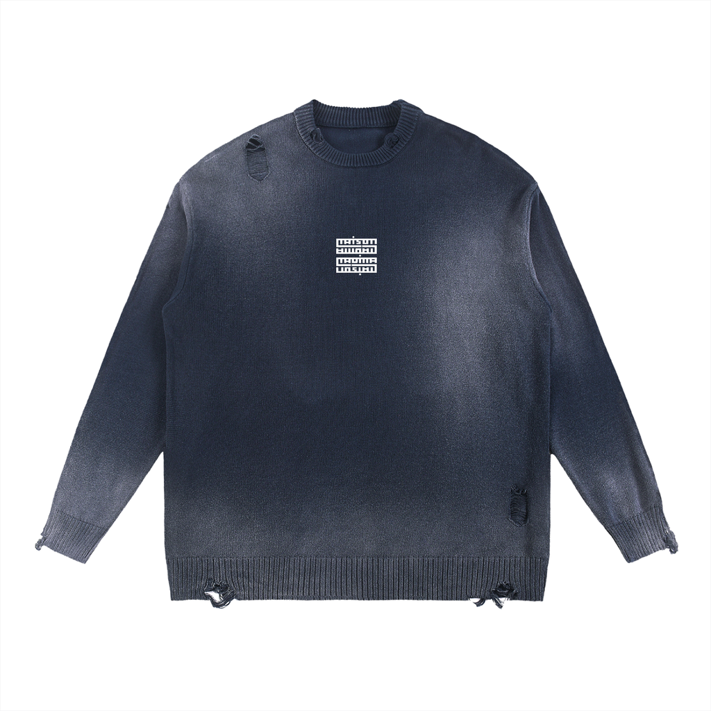 Pull Col Rond Délavé Effet Soleil avec Détails Déchirés