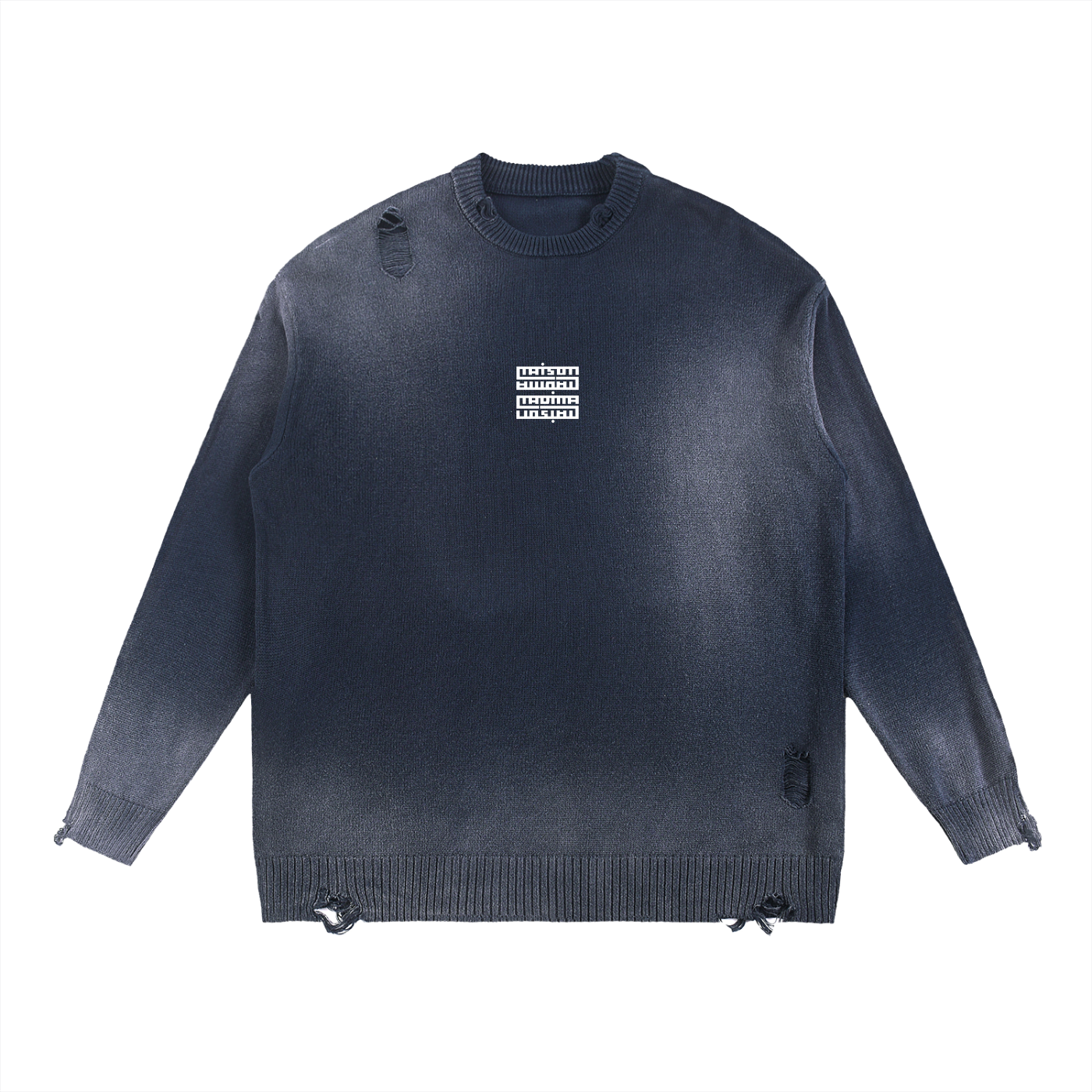 Pull Col Rond Délavé Effet Soleil avec Détails Déchirés