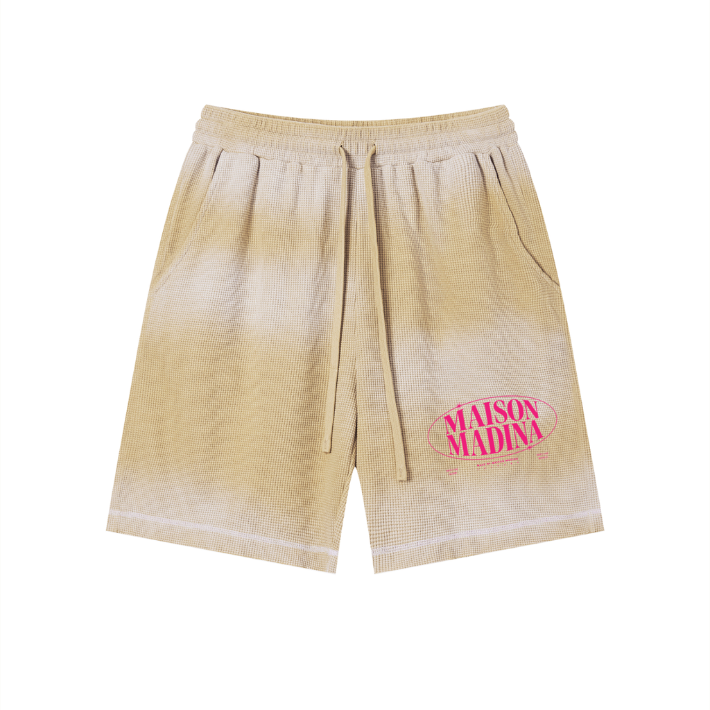MM - Unisex Sunfade Waffle Raw Hem Shorts - Pink