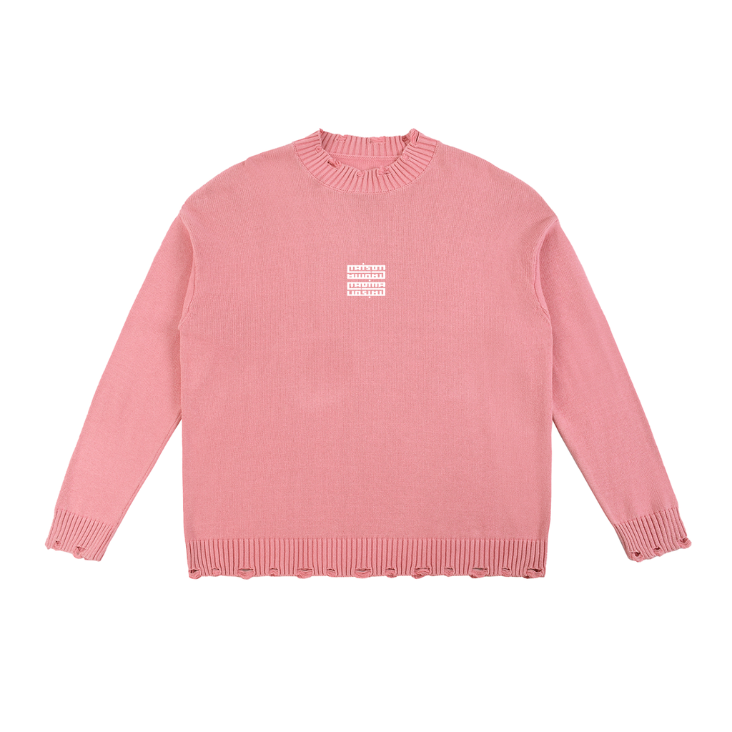Pull Vintage Délavé à Bords Effilochés – Édition Épingle au Dos