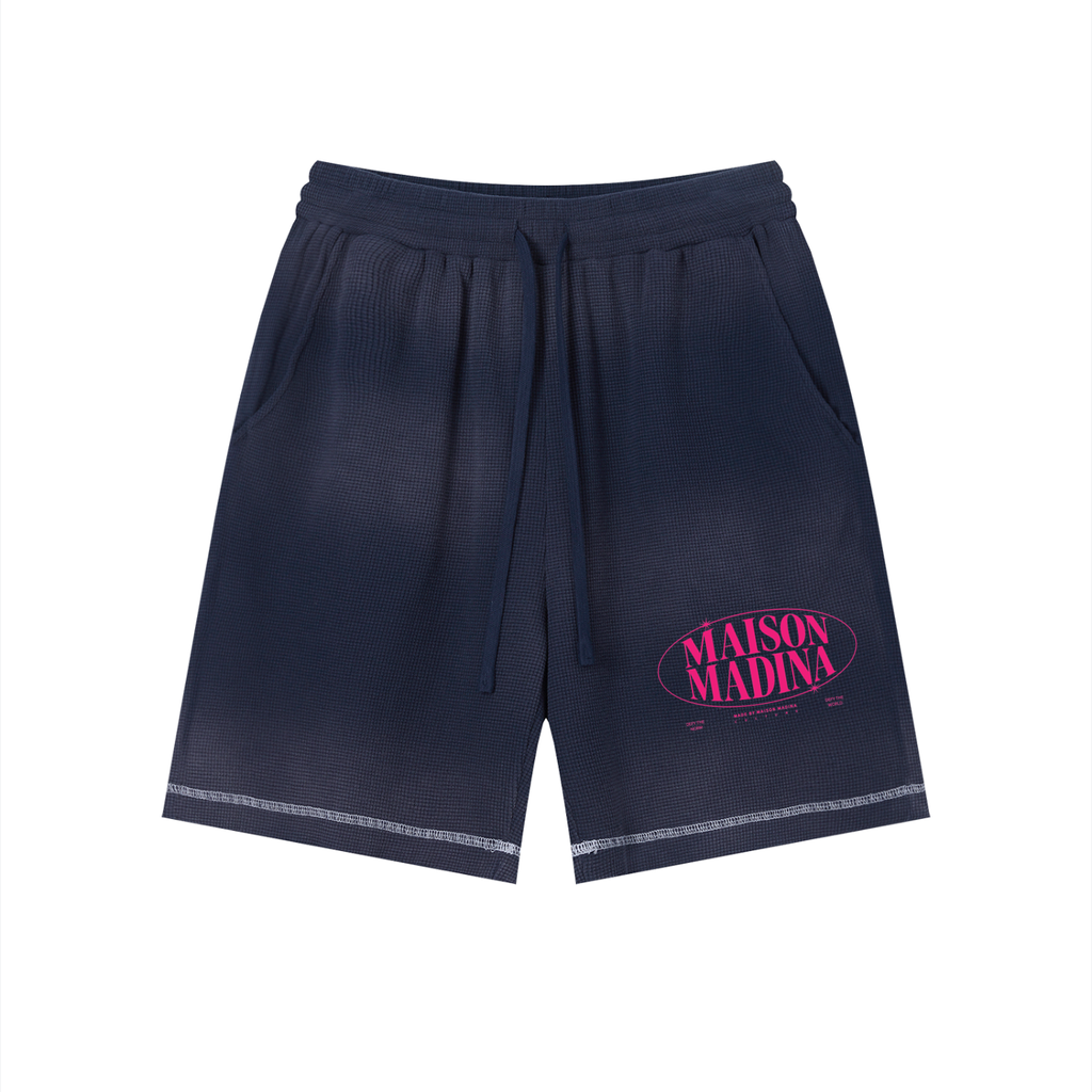 MM - Unisex Sunfade Waffle Raw Hem Shorts - Pink