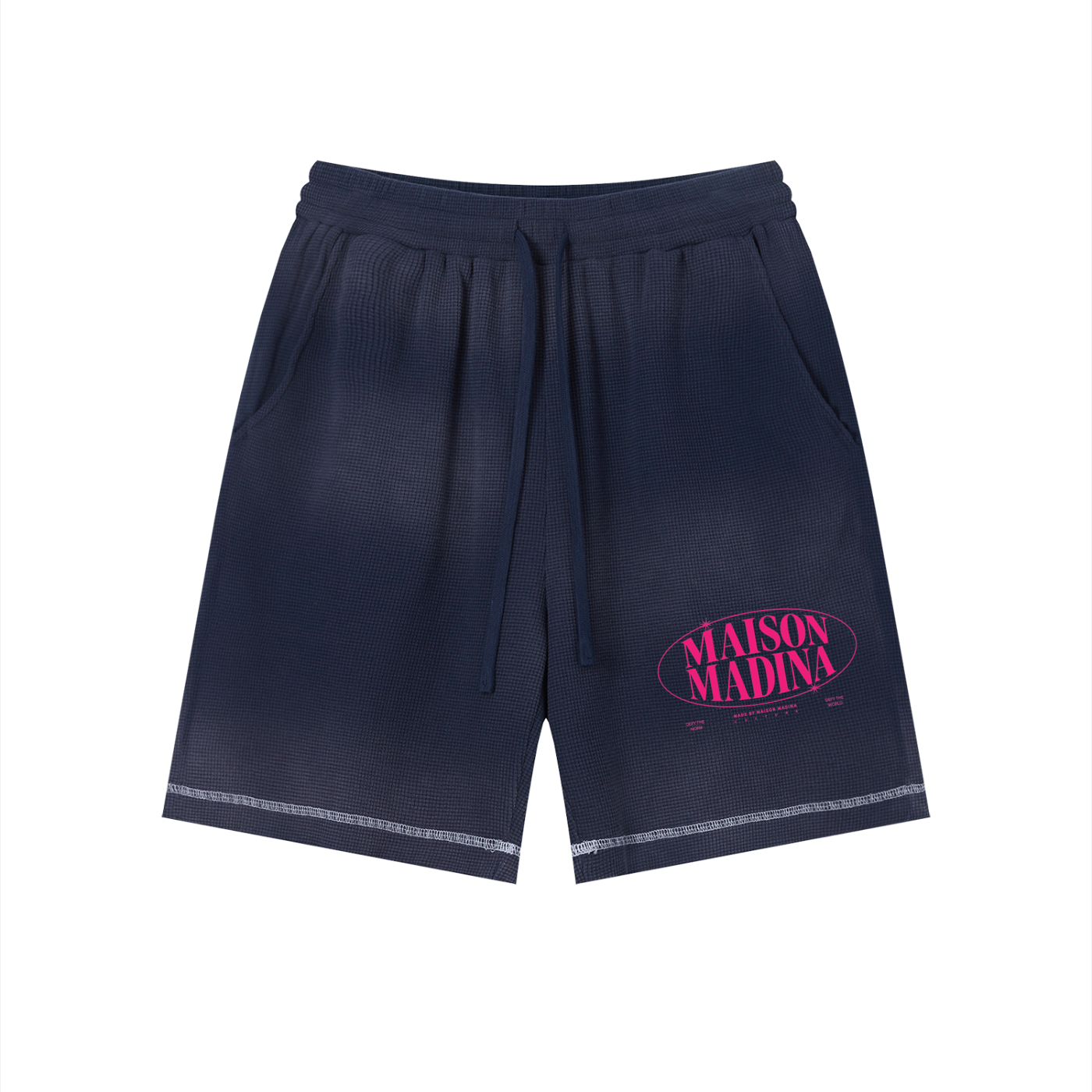 MM - Unisex Sunfade Waffle Raw Hem Shorts - Pink