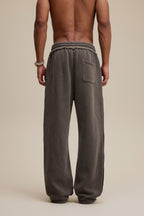 400GSM Men’s Raw-Edge Pigment-Wash Straight-Leg Pants Coffee Brown