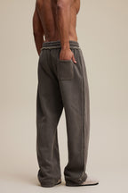 400GSM Men’s Raw-Edge Pigment-Wash Straight-Leg Pants Coffee Brown
