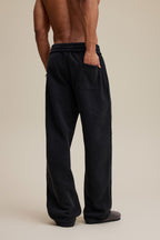 400GSM Men’s Raw-Edge Pigment-Wash Straight-Leg Pants Snow Wash Grey