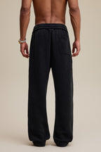 400GSM Men’s Raw-Edge Pigment-Wash Straight-Leg Pants Snow Wash Grey