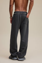 400GSM Men’s Raw-Edge Pigment-Wash Straight-Leg Pants Dark Grey
