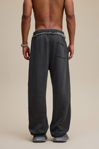 400GSM Men’s Raw-Edge Pigment-Wash Straight-Leg Pants Dark Grey