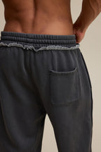 400GSM Men’s Raw-Edge Pigment-Wash Straight-Leg Pants Dark Grey