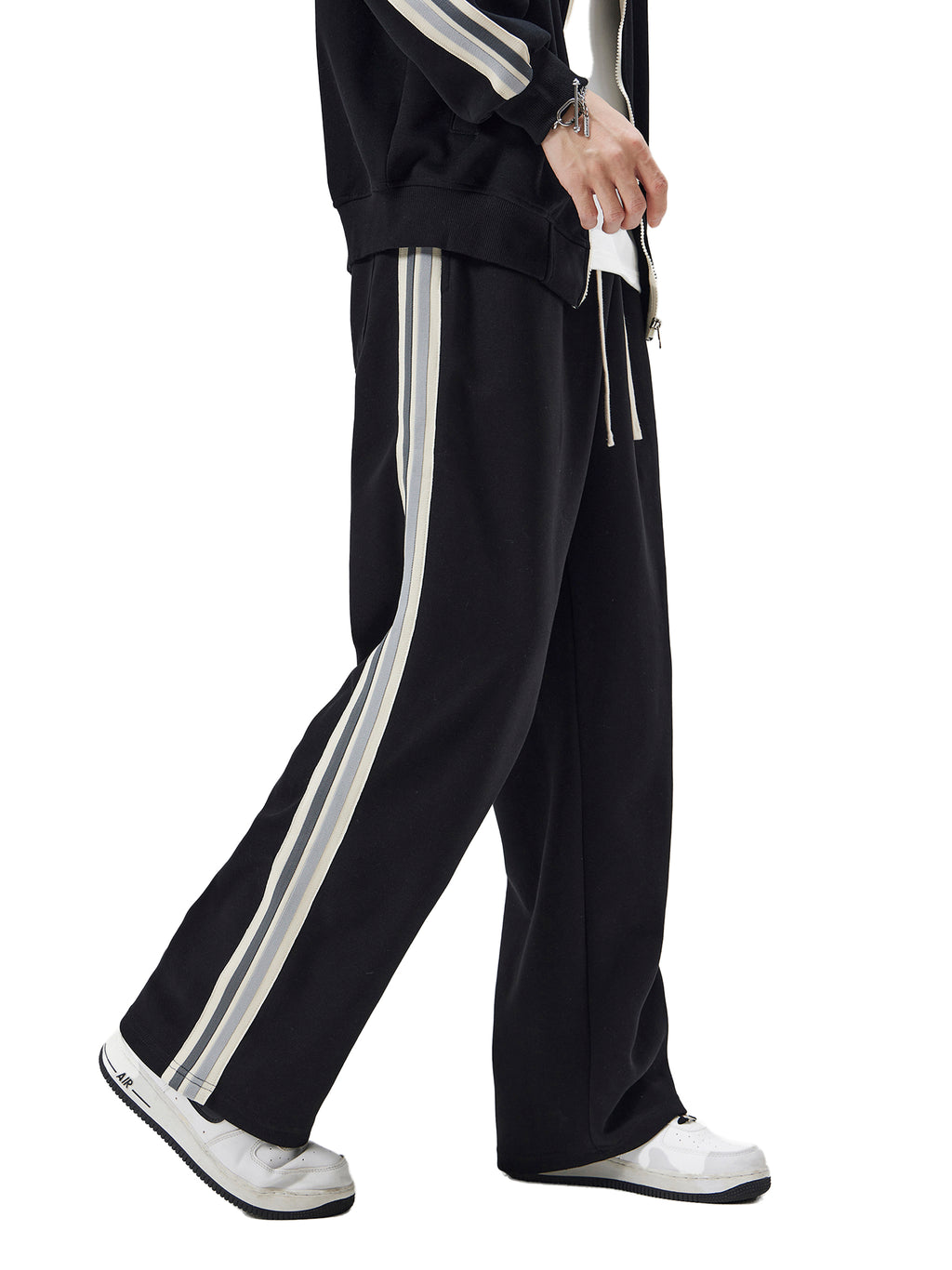 Pantalon droit à bandes latérales contrastées