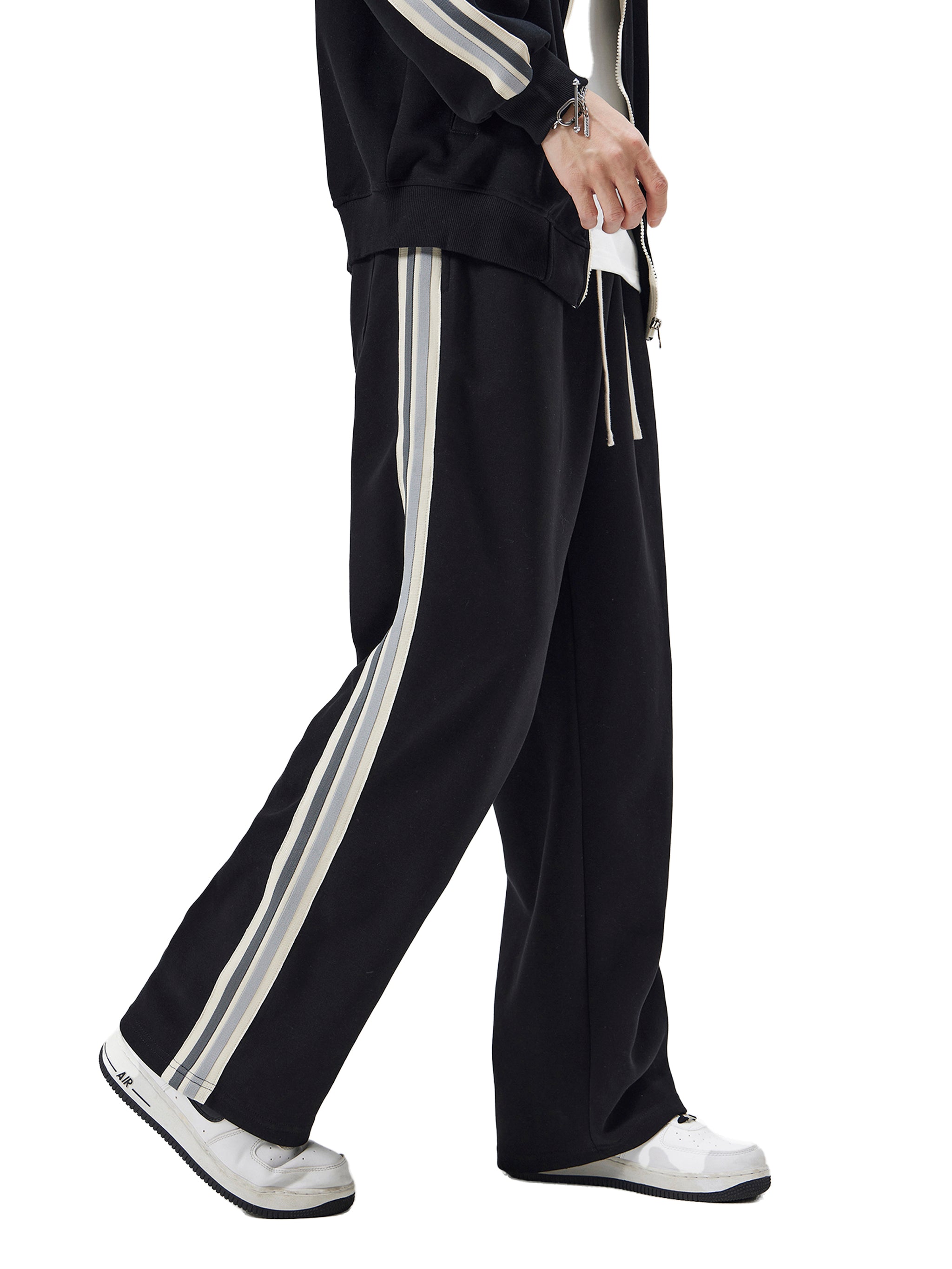 Pantalon droit à bandes latérales contrastées