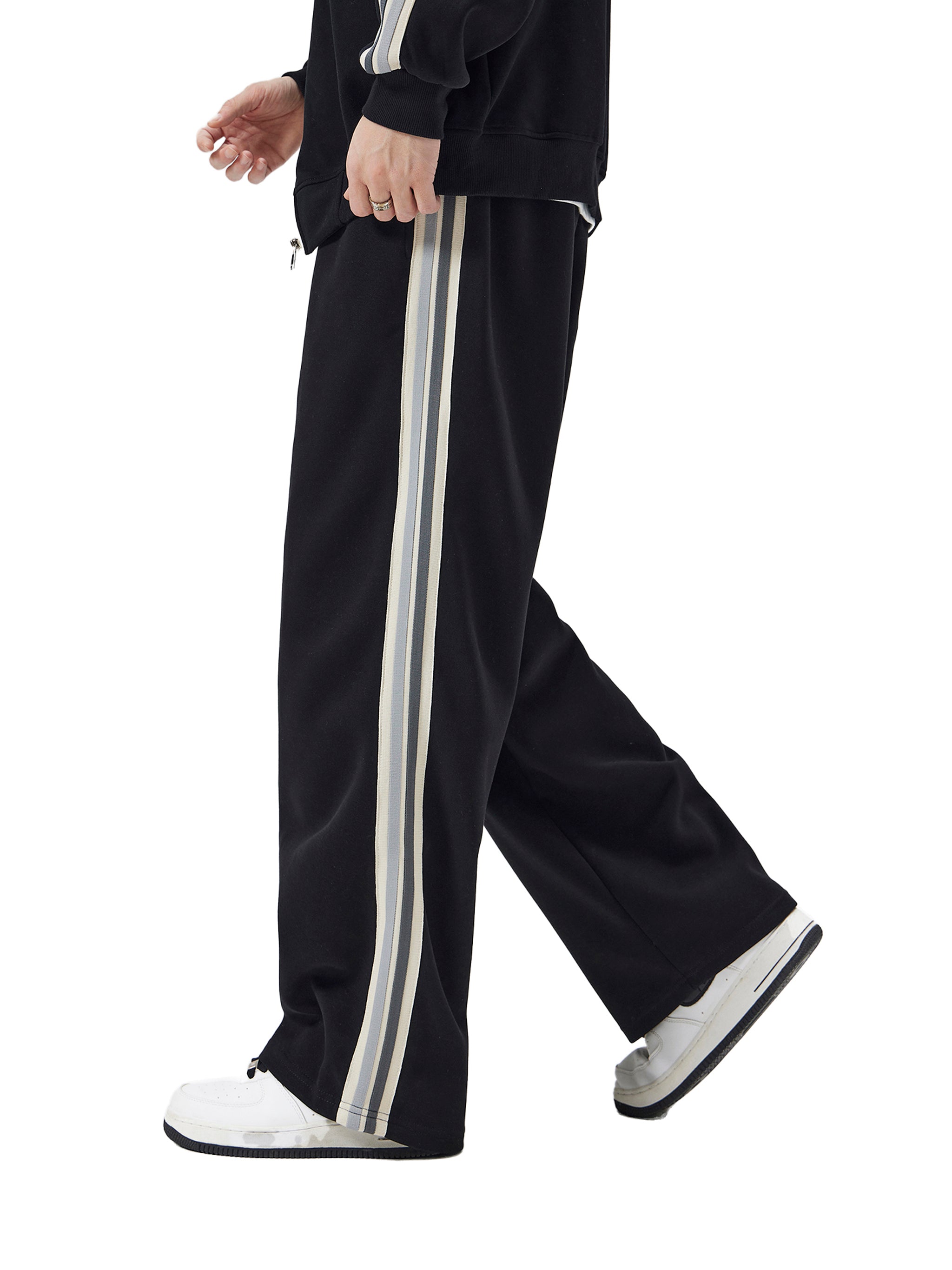 Pantalon droit à bandes latérales contrastées