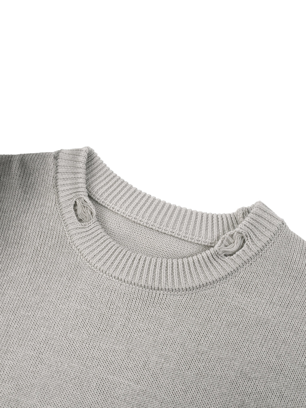 Pull Col Rond Délavé Effet Soleil avec Détails Déchirés