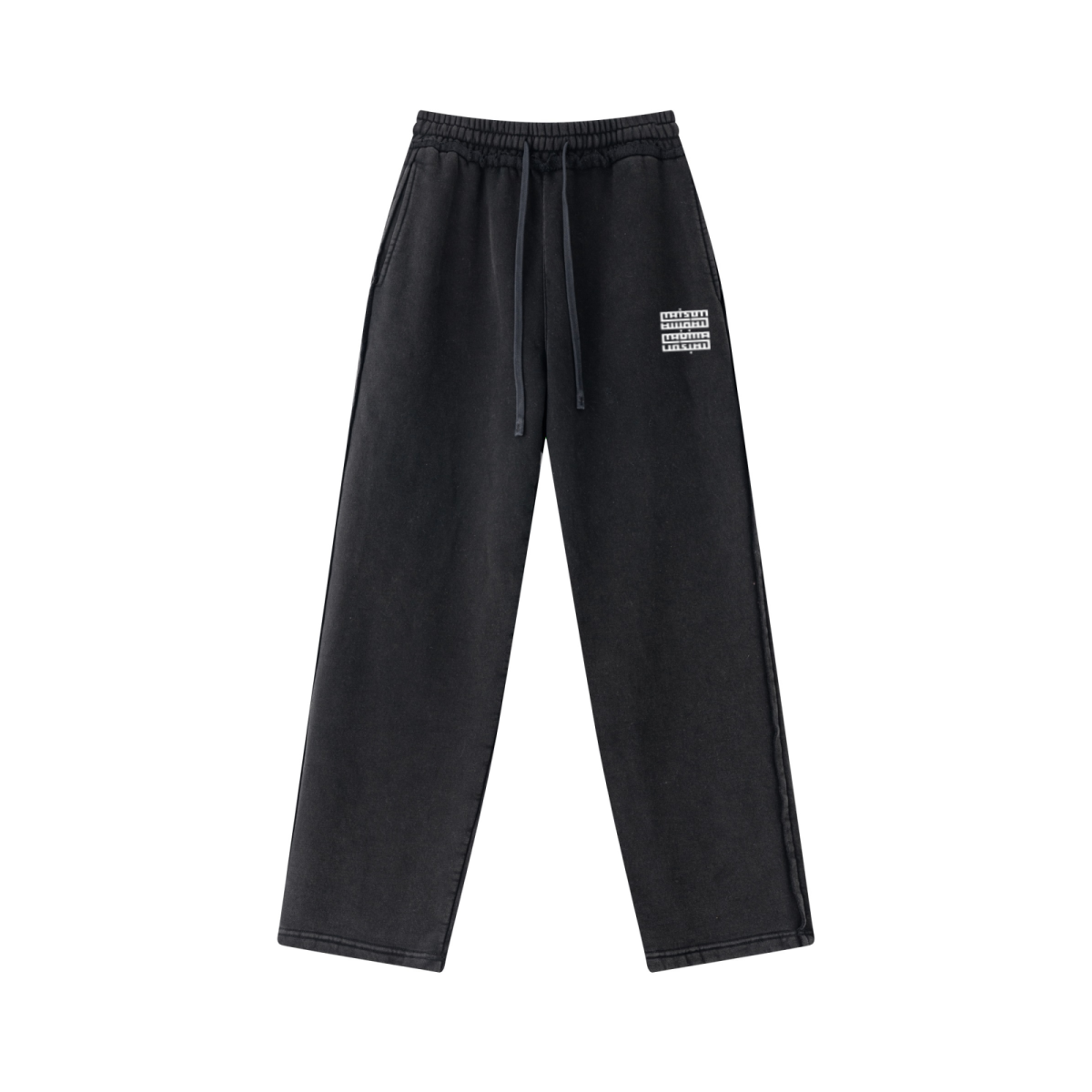 400GSM Men’s Raw-Edge Pigment-Wash Straight-Leg Pants Snow Wash Grey