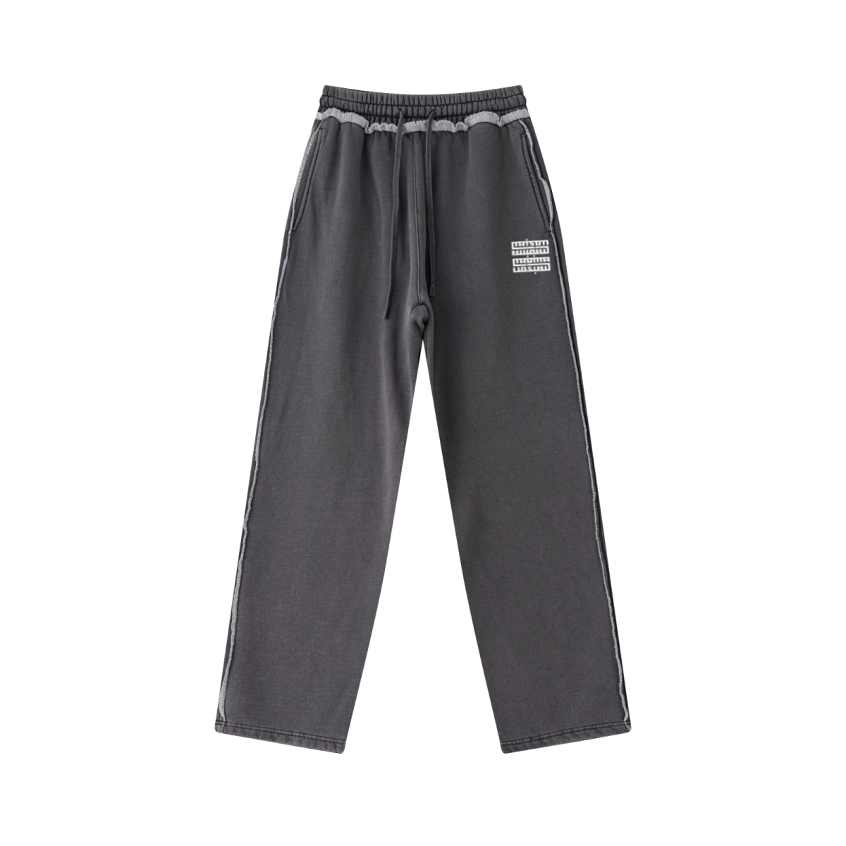 400GSM Men’s Raw-Edge Pigment-Wash Straight-Leg Pants Dark Grey