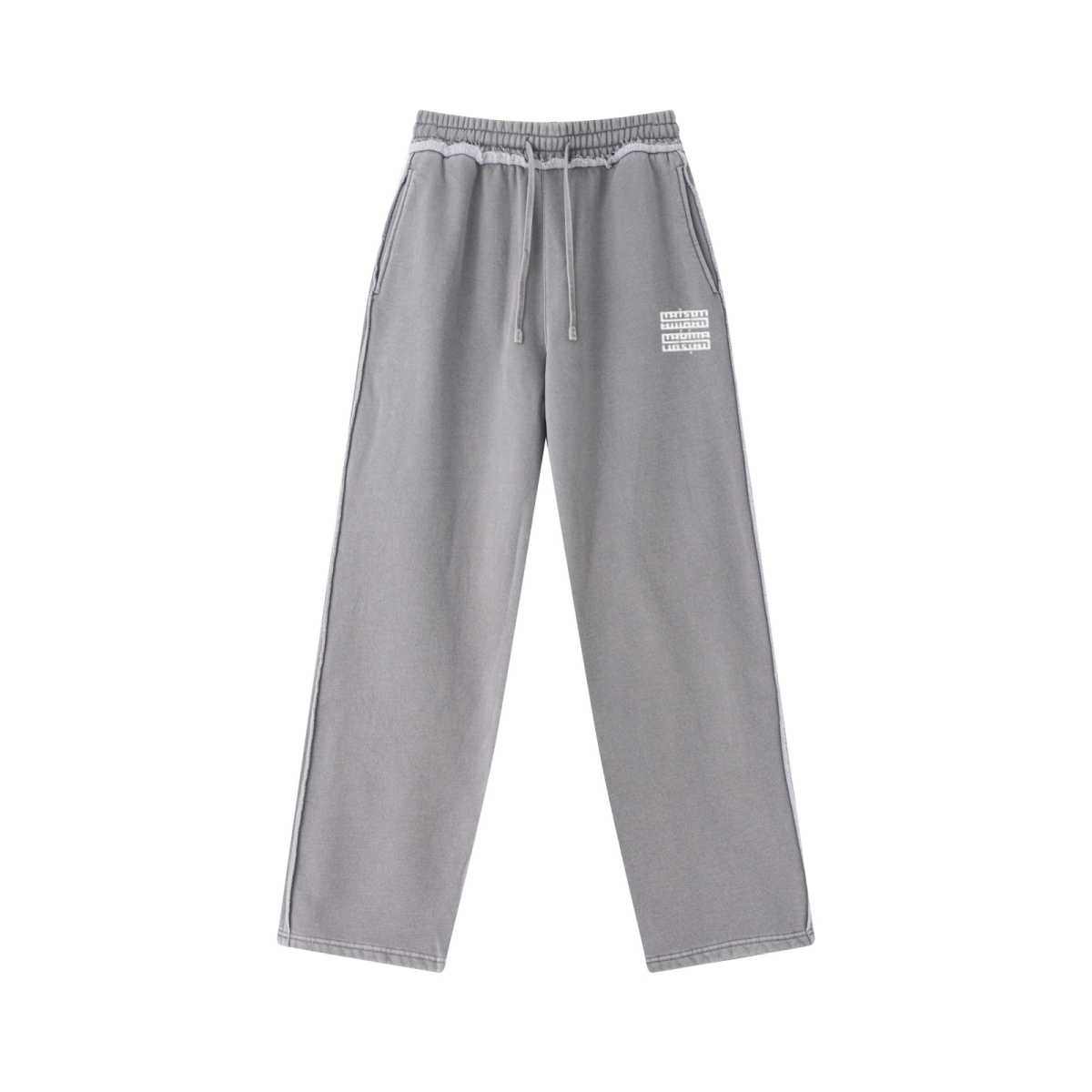 400GSM Men’s Raw-Edge Pigment-Wash Straight-Leg Pants Medium Grey