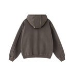 400GSM Men’s Raw-Edge Panelled Double-Zip Pigment-Wash Hooded Sweatshirt Coffee Brown