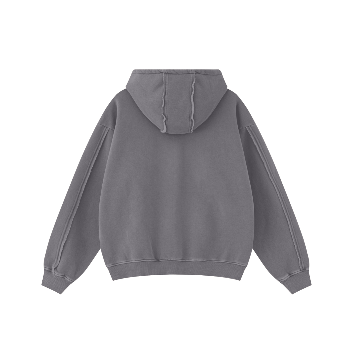 400GSM Men’s Raw-Edge Panelled Double-Zip Pigment-Wash Hooded Sweatshirt Medium Grey