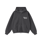 400GSM Men’s Raw-Edge Panelled Double-Zip Pigment-Wash Hooded Sweatshirt Dark Grey