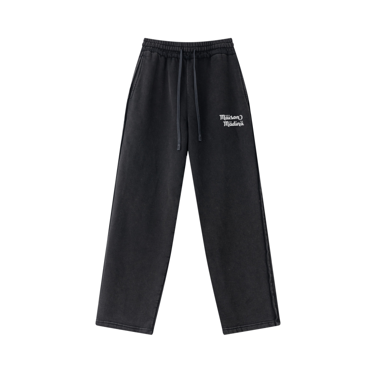 400GSM Men’s Raw-Edge Pigment-Wash Straight-Leg Pants Snow Wash Grey