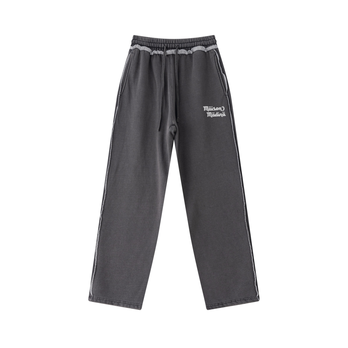 400GSM Men’s Raw-Edge Pigment-Wash Straight-Leg Pants Dark Grey