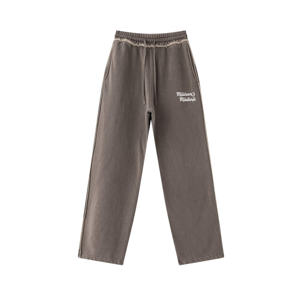 400GSM Men’s Raw-Edge Pigment-Wash Straight-Leg Pants Coffee Brown