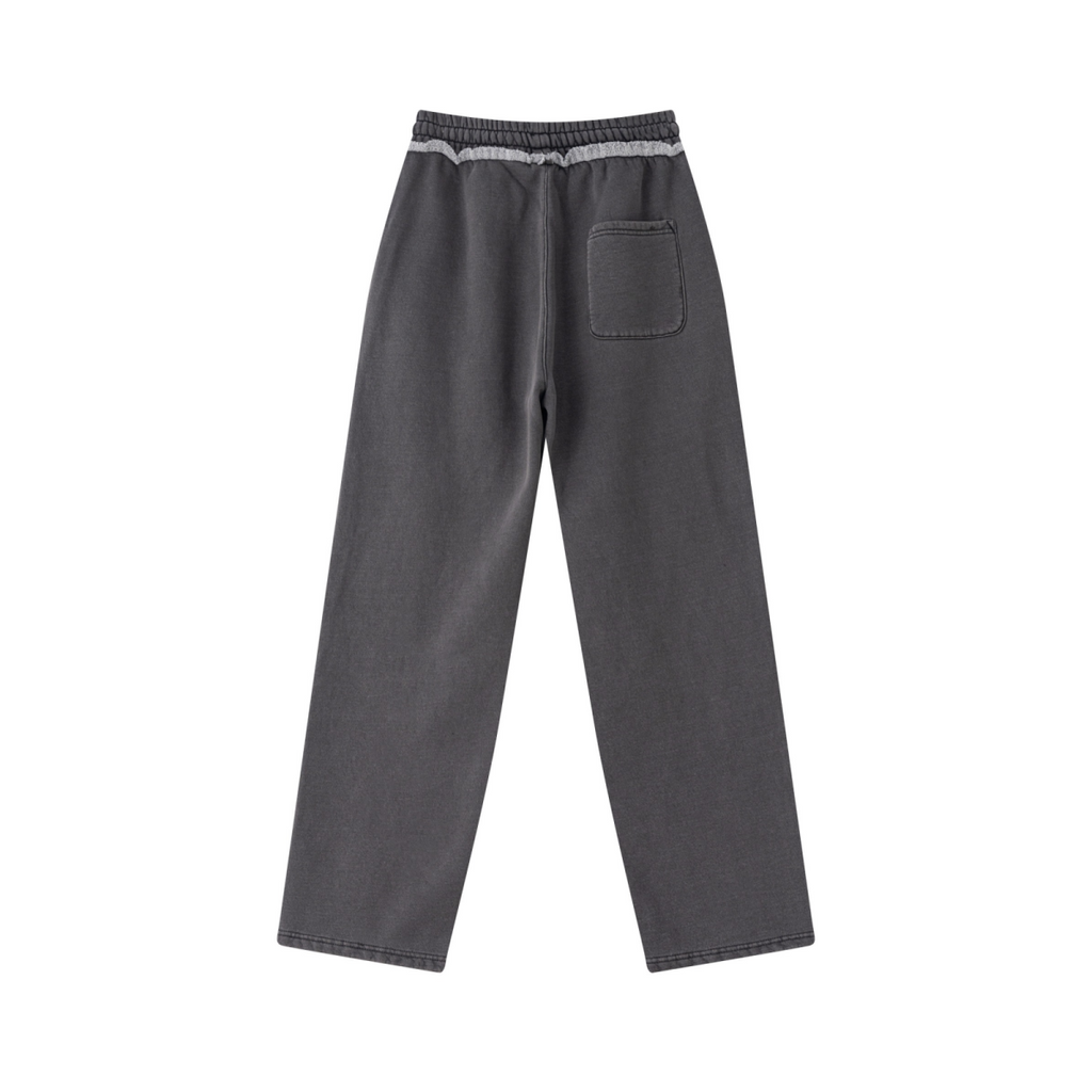 400GSM Men’s Raw-Edge Pigment-Wash Straight-Leg Pants Dark Grey