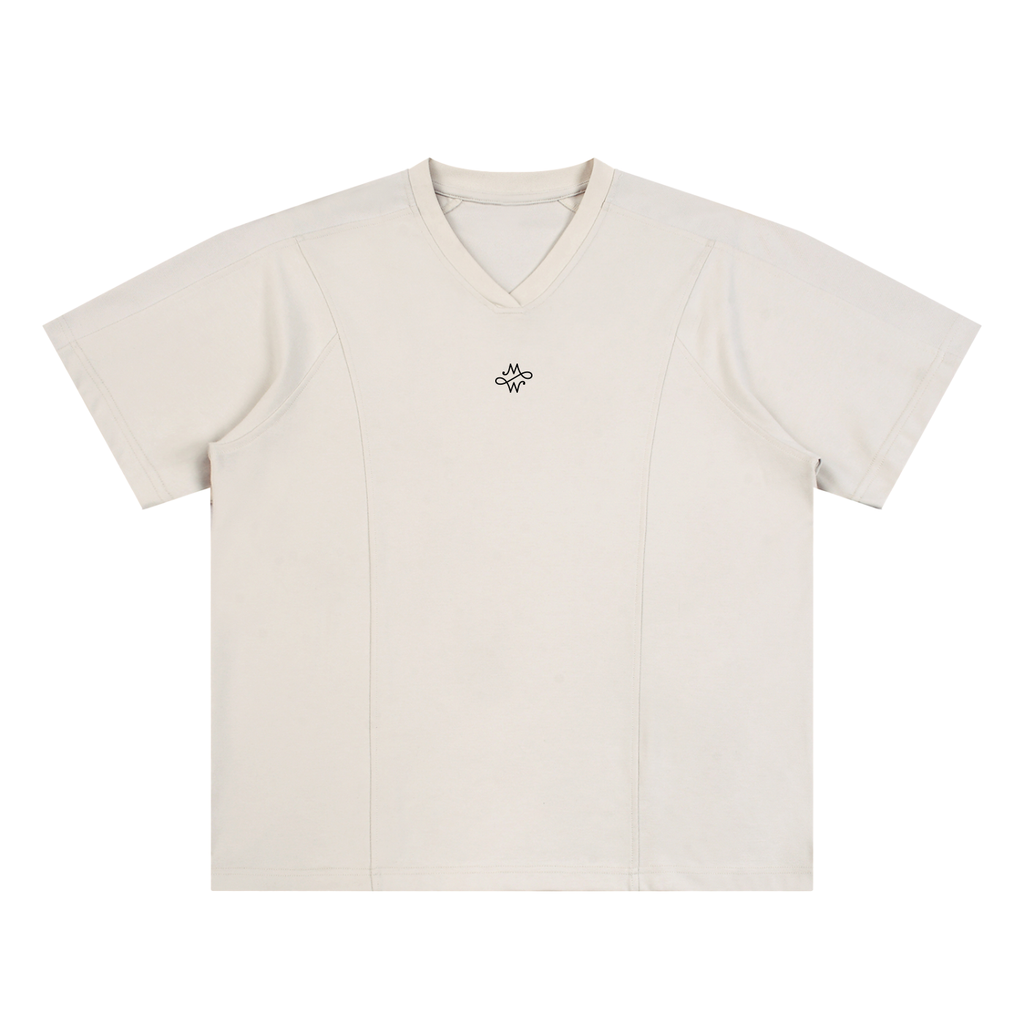 T-shirt V-Neck Beige Premium - Maison Madina - Grayish White / S
